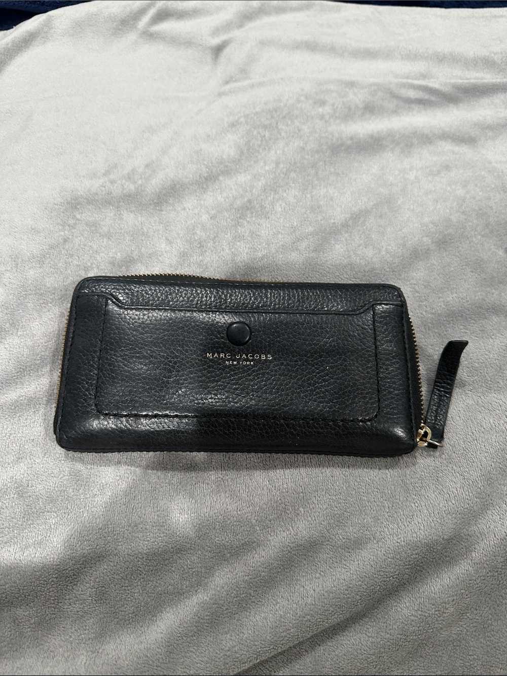 Marc Jacobs Black Pebbled Leather Zip-Around Wallet with Snap Pocket